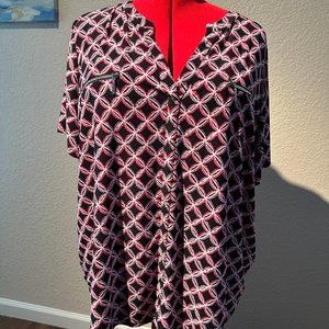 Jones Studio 3X Short-Sleeve Blouse with cute silver zippers